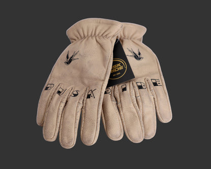 DUSK RIDE Premium Leder Motorradhandschuh beige "Bird" incl. Wax