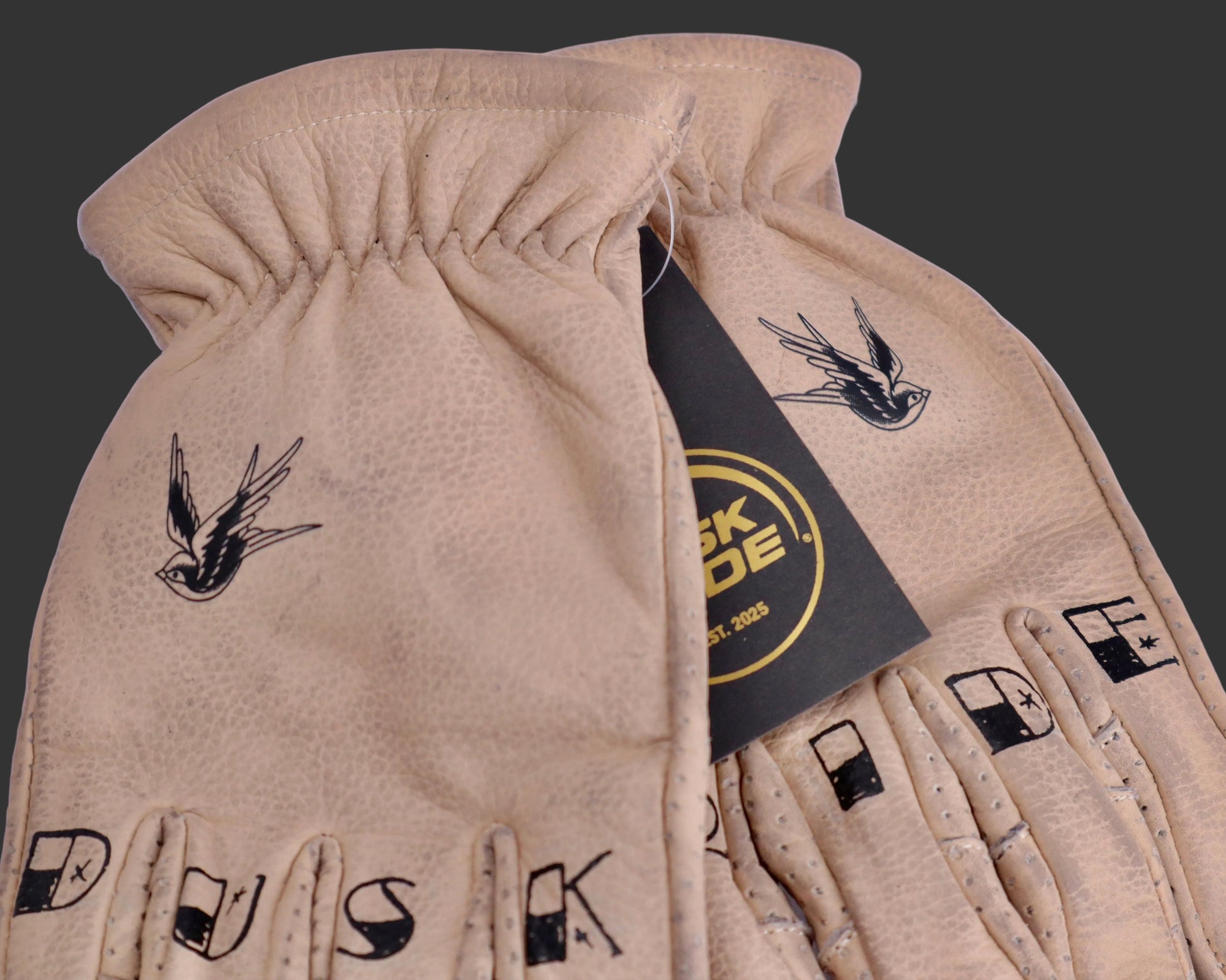 DUSK RIDE Premium Leder Motorradhandschuh beige "Bird" incl. Wax