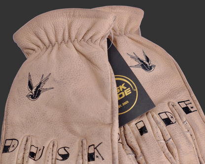 DUSK RIDE Premium Leder Motorradhandschuh beige "Bird" incl. Wax