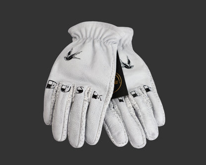 DUSK RIDE Premium Leder Motorradhandschuh weiß "Bird" incl. Wax