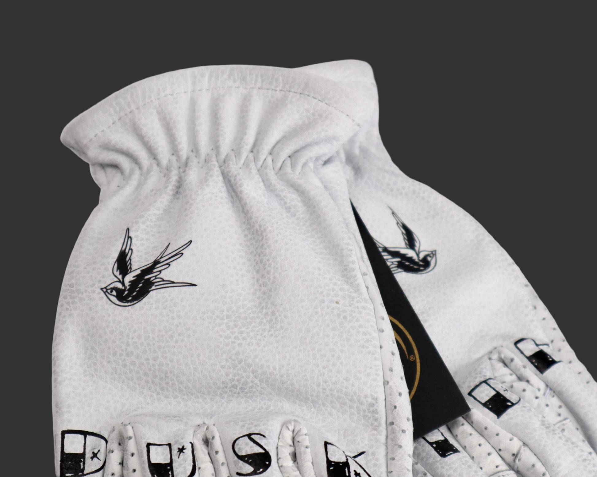 DUSK RIDE Premium Leder Motorradhandschuh weiß "Bird" incl. Wax