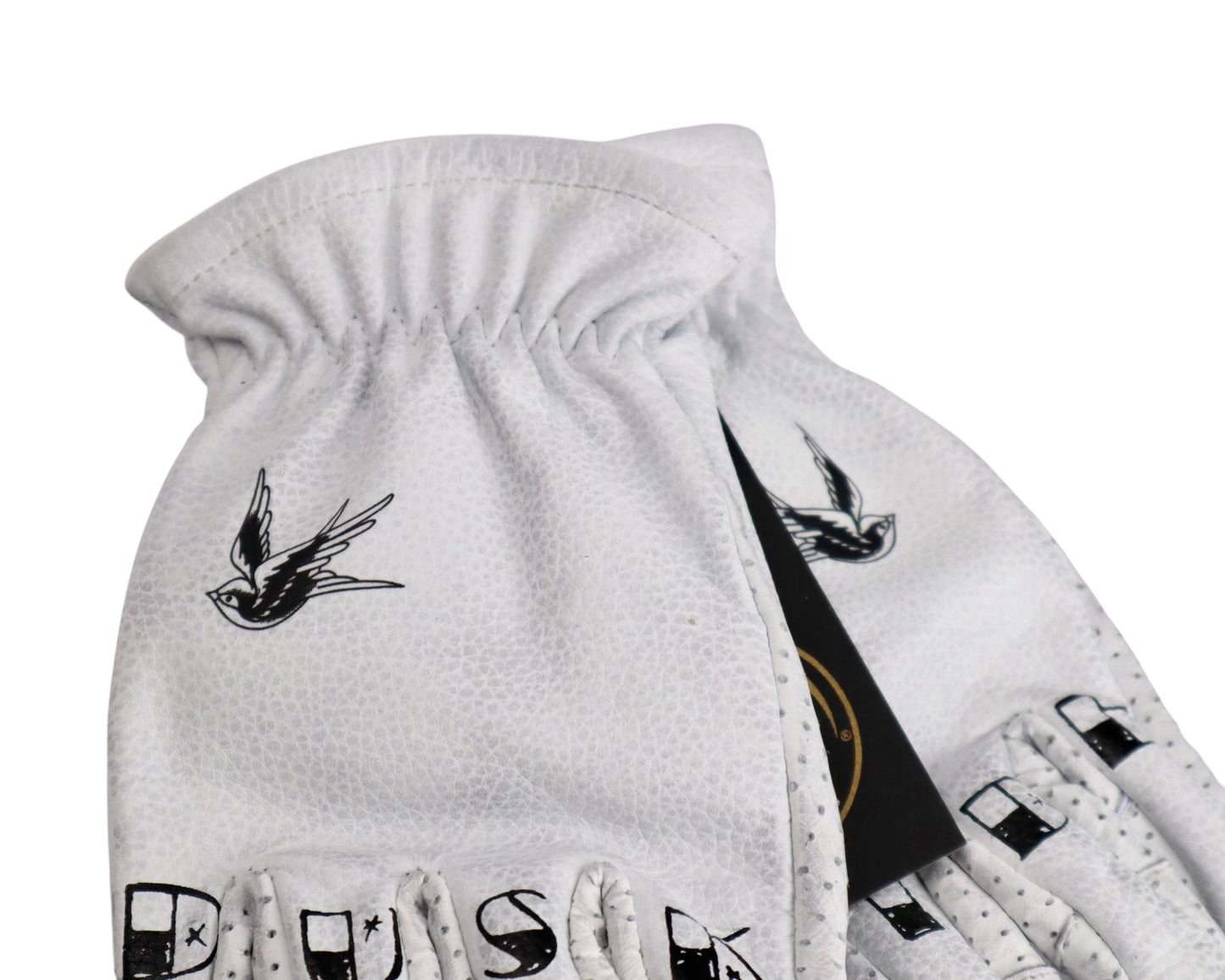 DUSK RIDE Premium Leder Motorradhandschuh weiß "Bird" incl. Wax