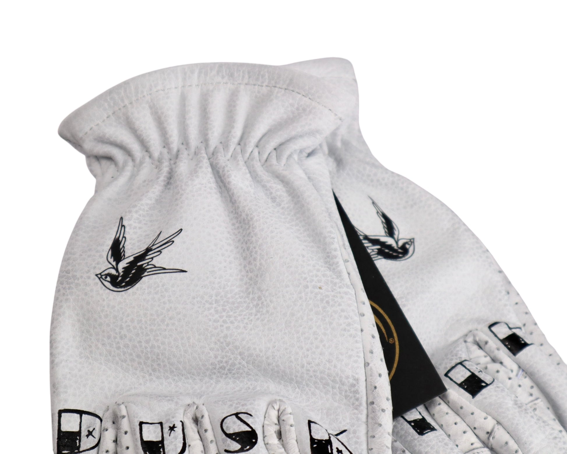 DUSK RIDE Premium Leder Motorradhandschuh weiß "Bird" incl. Wax