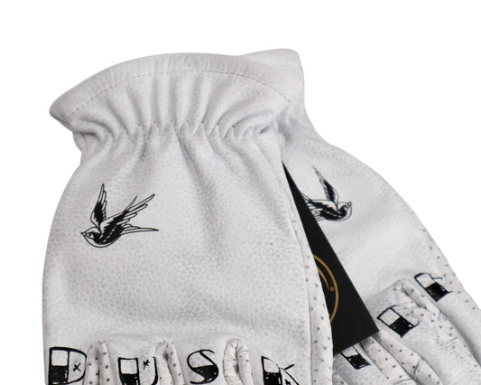DUSK RIDE Premium Leder Motorradhandschuh weiß "Bird" incl. Wax