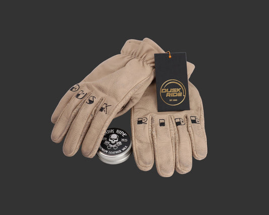 Dusk Ride Premium Custom Motorcycle Gloves beige incl. Wax!!