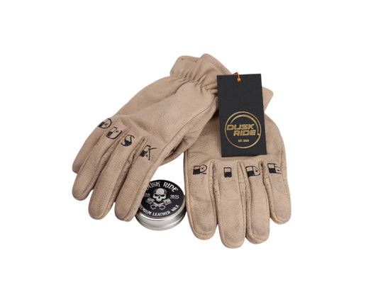 Dusk Ride Premium Custom Motorcycle Gloves beige incl. Wax!!