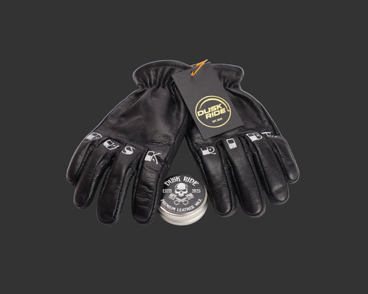Dusk Ride Premium Custom Motorcycle Gloves black incl. Wax!!