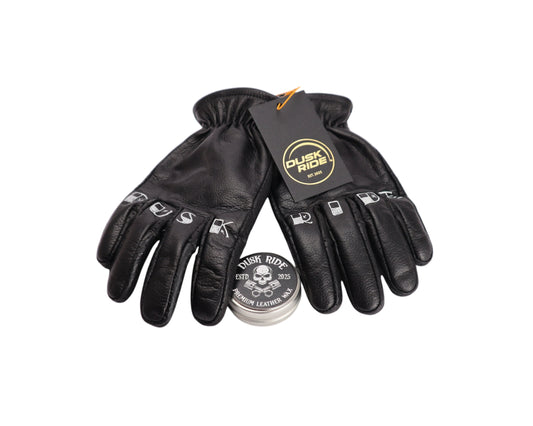 Dusk Ride Premium Custom Motorcycle Gloves black incl. Wax!!