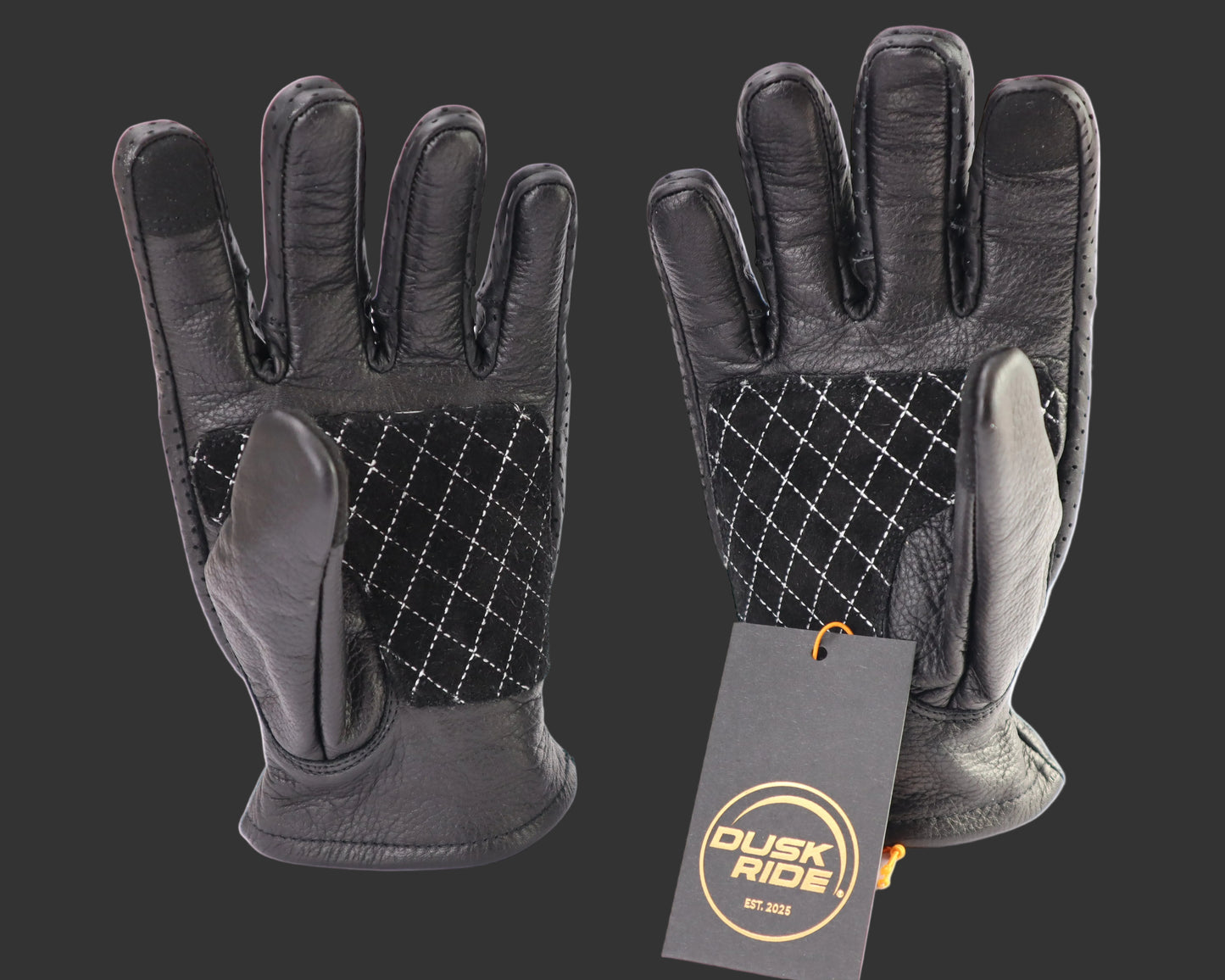DUSK RIDE Premium Leder Motorrad Handschuh schwarz "Bird" incl. Wax