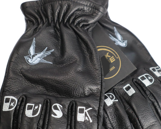 DUSK RIDE Premium Leder Motorrad Handschuhe – schwarz "Bird" inkl. Wax