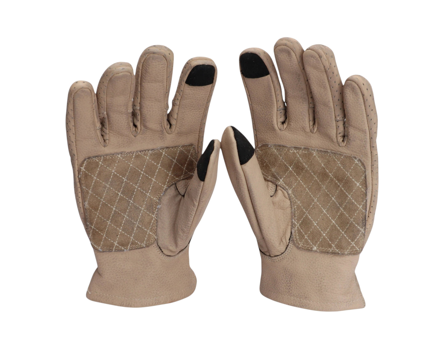 Dusk Ride beige Premium Rindsleder Motorradhandschuhe mit gesteppter Handfläche und perforierten Details