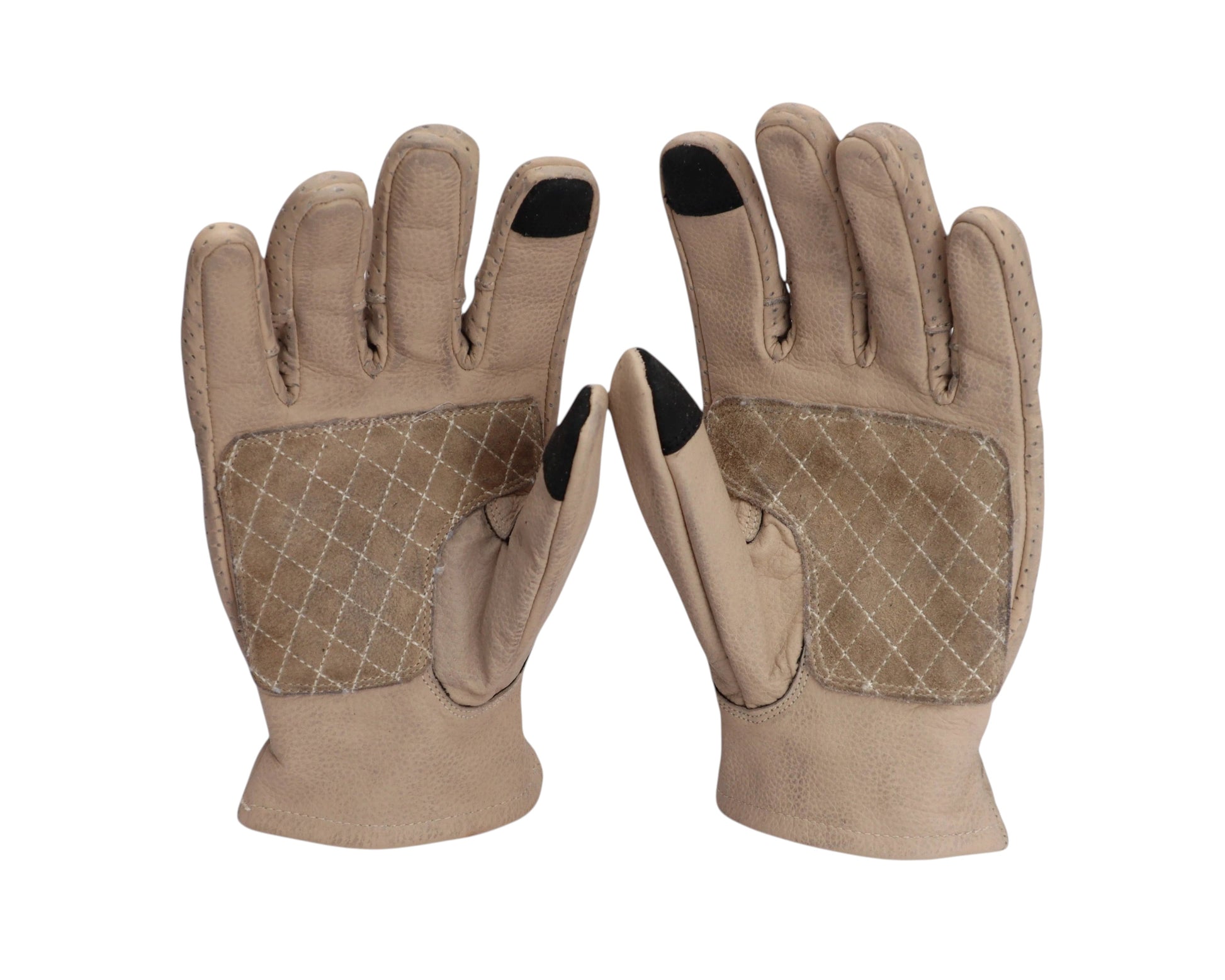 Dusk Ride beige Premium Rindsleder Motorradhandschuhe mit gesteppter Handfläche und perforierten Details