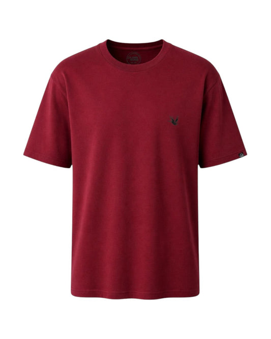 Dusk Ride Premium T-Shirt in Dunkelrot aus 100% Baumwolle mit kleinem Logo auf der Brust
