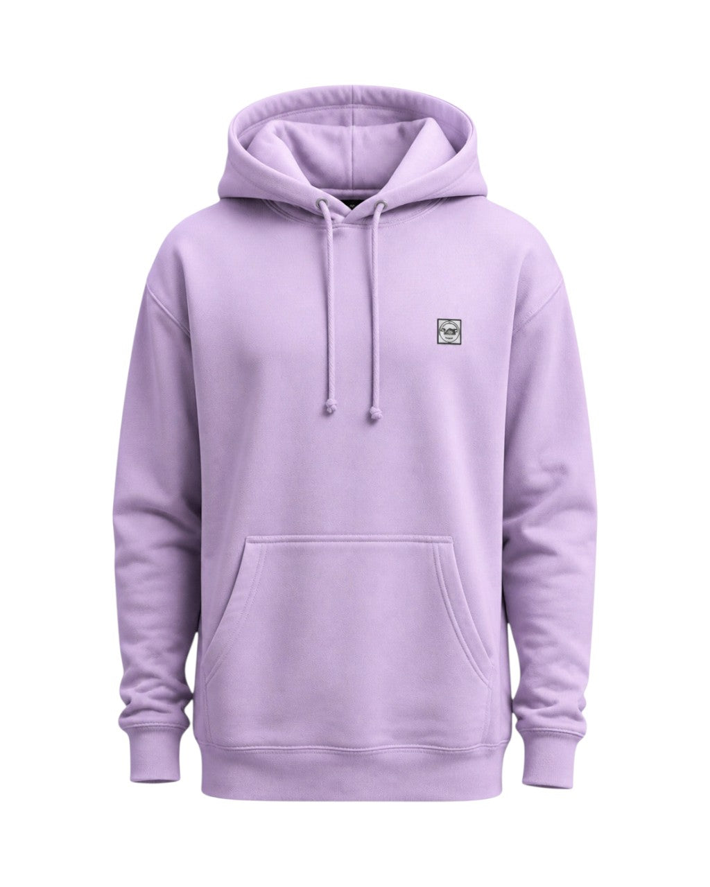 Dusk Ride Premium Heavy Hoodie in Flieder mit kleinem Logo-Patch auf der Brust und Kapuze mit Kordelzug