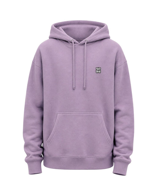 Dusk Ride Heavy Premium Hoodie in Flieder mit Kapuze, Kängurutasche und kleinem Logo-Patch auf der Brust