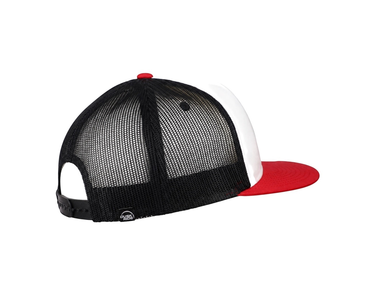 Dusk Ride Pistons Trucker Cap in Schwarz, Weiß und Rot mit Snapback-Verschluss und gewebtem Patch