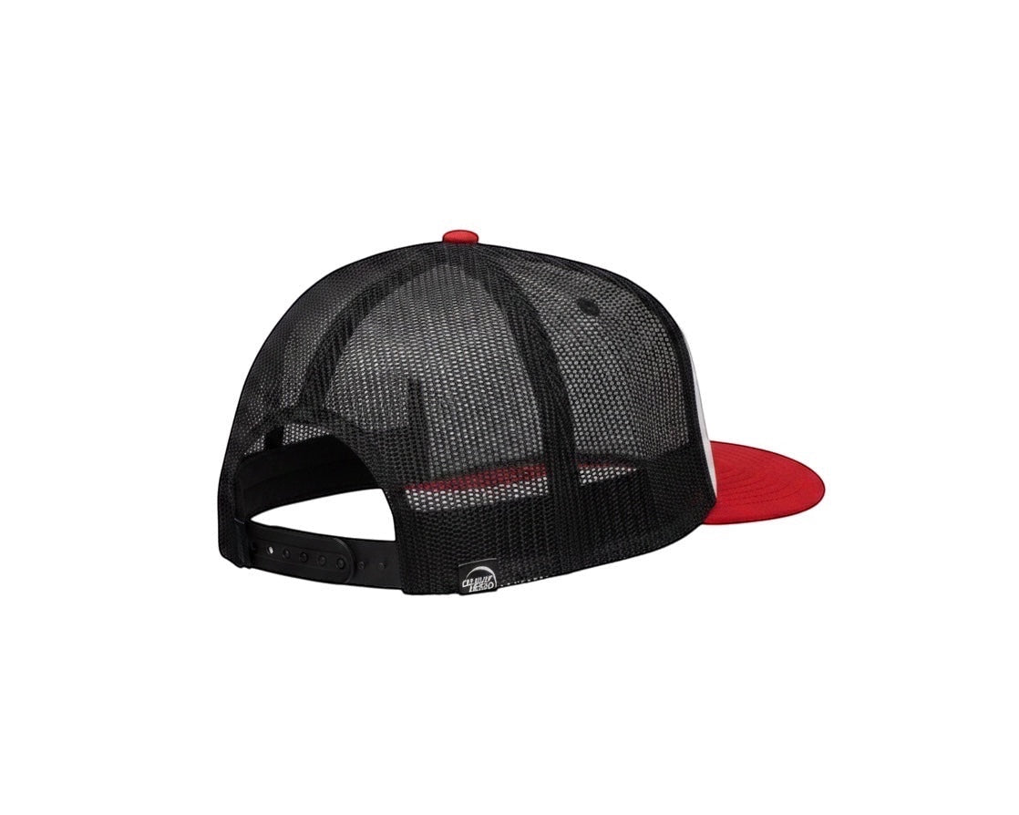Dusk Ride Trucker Cap in Schwarz und Rot mit Netzrücken und verstellbarem Snapback-Verschluss