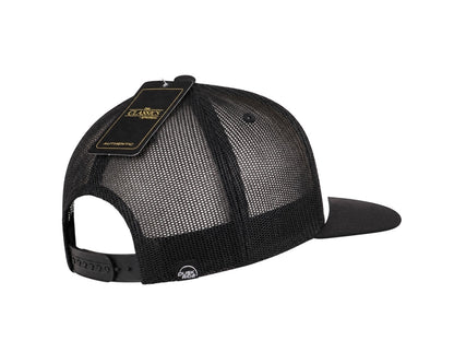 Dusk Ride Trucker Cap in Schwarz mit Netzrückseite und verstellbarem Snapback-Verschluss, Rückansicht