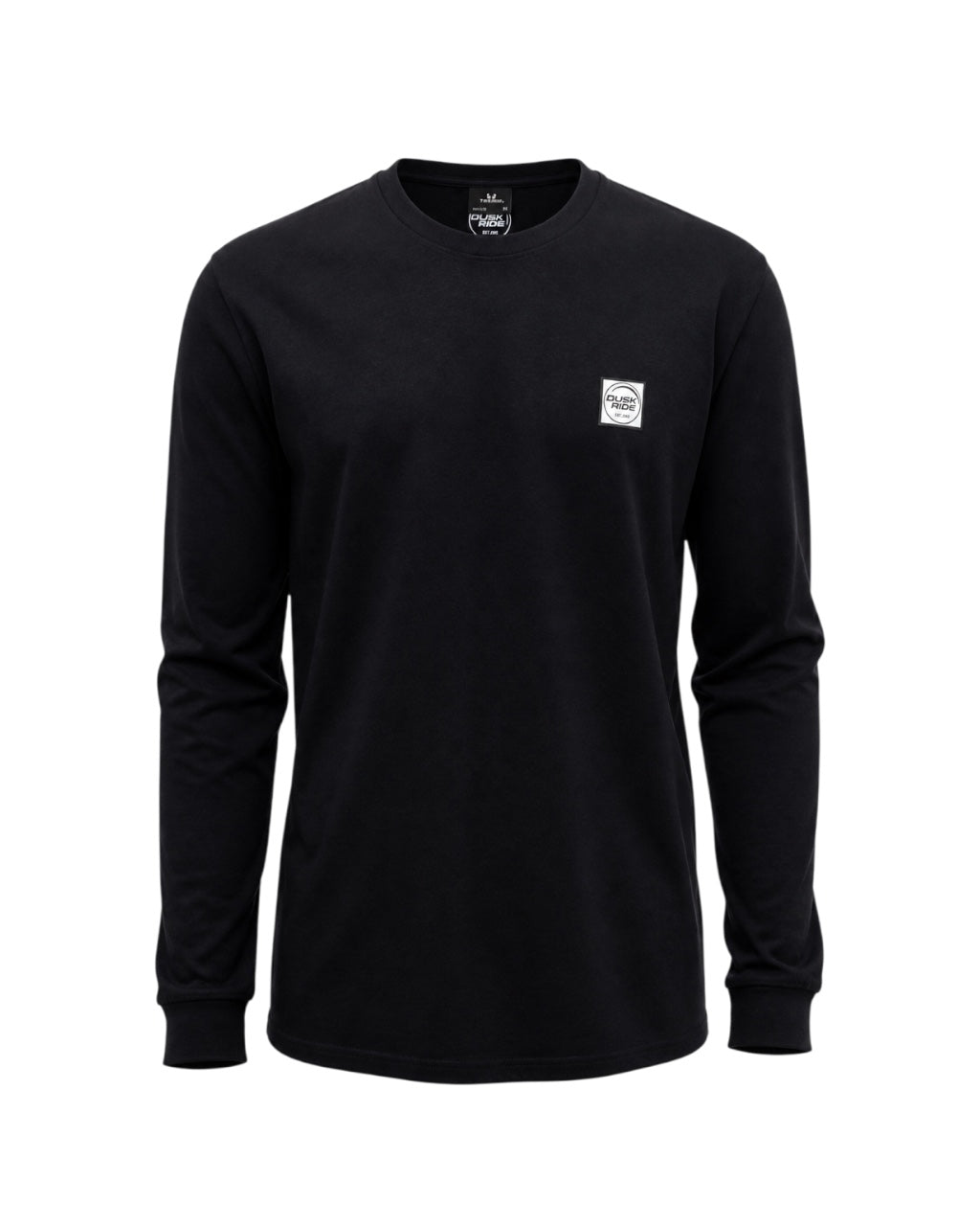 Dusk Ride Langarmshirt aus schwarzer Baumwolle mit kleinem Logo-Patch auf der Brust