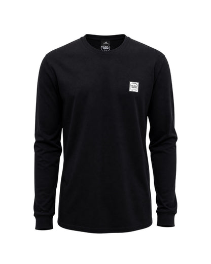 Dusk Ride Langarmshirt aus schwarzer Baumwolle mit kleinem Logo-Patch auf der Brust