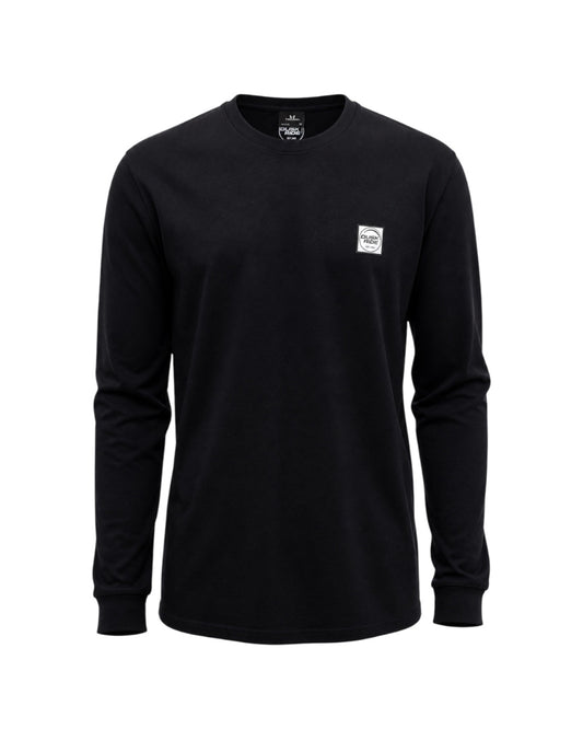 Dusk Ride Langarmshirt aus schwarzer Baumwolle mit kleinem Logo-Patch auf der Brust