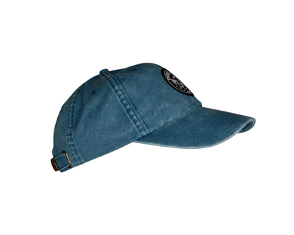 Dusk Ride Vintage Basecap in verwaschenem Blau aus Baumwolle mit rundem Pistons-Patch und verstellbarer Metallschnalle