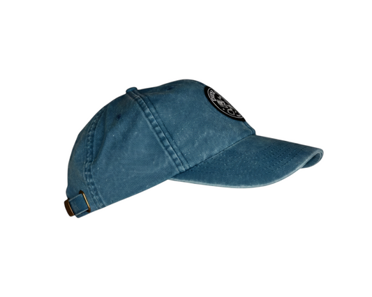 Dusk Ride Vintage Basecap in verwaschenem Blau aus Baumwolle mit rundem Pistons-Patch und verstellbarer Metallschnalle