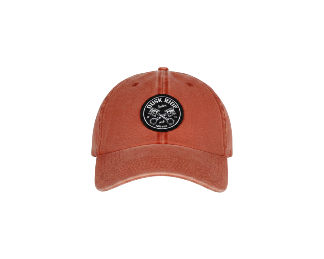 Dusk Ride Vintage Cap in verwaschenem Orange aus Baumwolle mit rundem Pistons-Aufnäher auf der Vorderseite