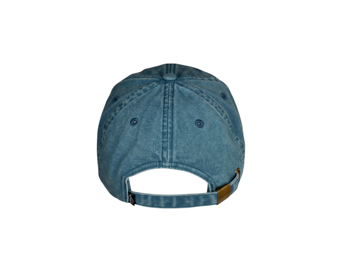 Dusk Ride Vintage Cap in verwaschenem Blau aus 100% Baumwolle, Rückansicht mit verstellbarem Metallverschluss