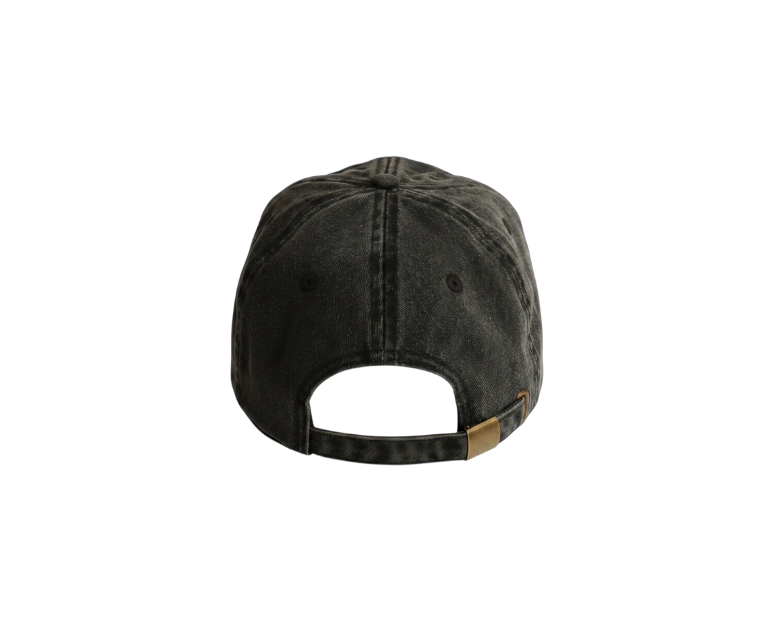 Dusk Ride Vintage Cap in verwaschenem Schwarz aus Baumwolle mit verstellbarem Metallverschluss, Rückansicht