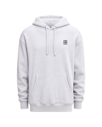 Dusk Ride Heavy Premium Hoodie in Weiß mit kleinem Brustlogo und Kängurutasche aus Baumwollmix