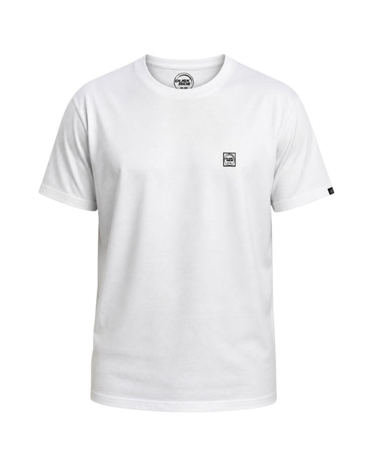 Weißes Dusk Ride Premium T-Shirt aus 100% Baumwolle mit kleinem Logo-Print auf der Brust