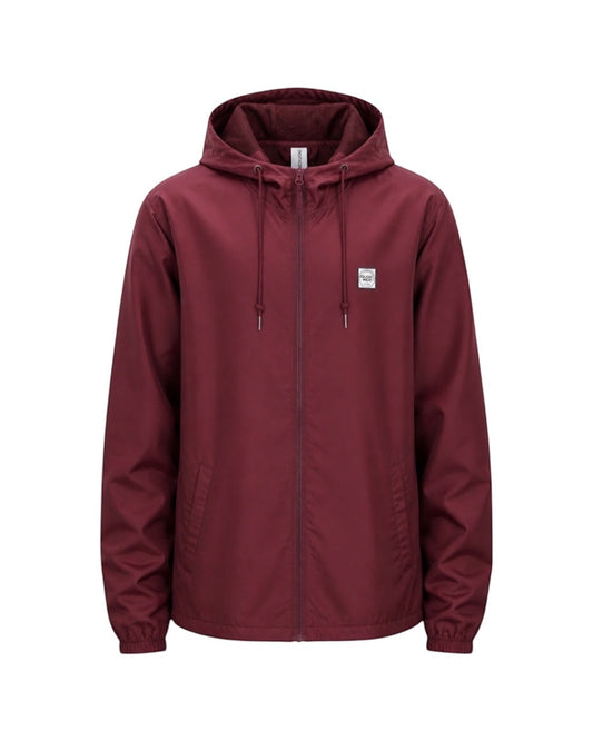 Dusk Ride Windbreaker in Dunkelrot mit Kapuze, Innennetz und verstellbarem Bund