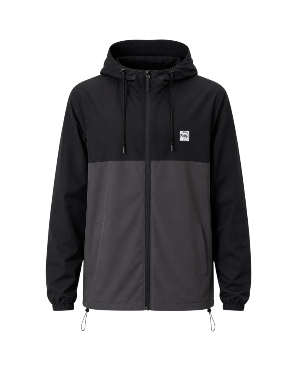 Dusk Ride Windbreaker in Schwarz und Grau mit Kapuze, Reißverschluss und verstellbarem Bund