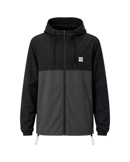 Dusk Ride Windbreaker in Schwarz und Grau mit Kapuze, Reißverschluss und verstellbarem Bund